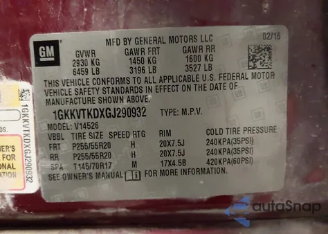 2016 GMC Acadia Denali z USA, uszkodzony, nr VIN 1GKKVTKDXGJ290932